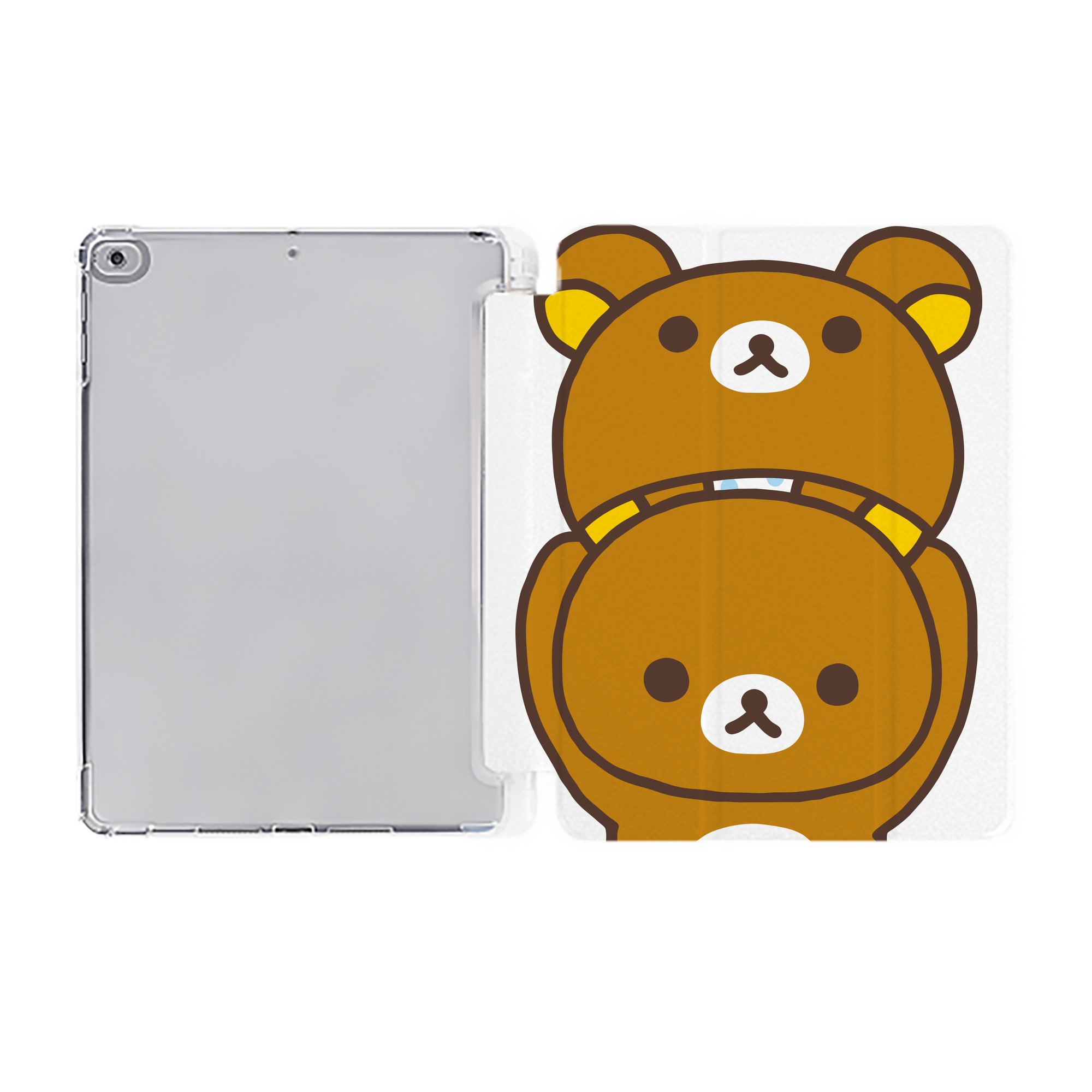 （画像用） リラックマ リラックマ キイロイトリ Rilakkuma Korilakkuma Kiiroitori IPad ケース ペン収納付き 三つ折りスタンド PUレザー×シリコン 対応機種9.5/10.5/10.9インチ
